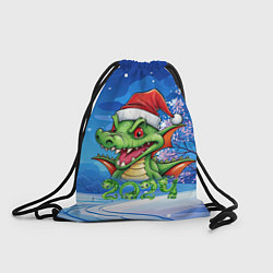 Рюкзак-мешок Зеленый дракон в зимнем парке, цвет: 3D-принт