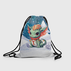 Рюкзак-мешок Дракон на фоне снежных елочек, цвет: 3D-принт