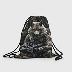 Рюкзак-мешок Волк солдат в камуфляже, цвет: 3D-принт