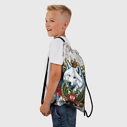 Рюкзак-мешок Белый русский волк и герб России, цвет: 3D-принт — фото 2