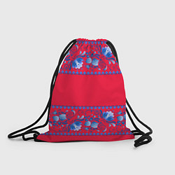 Рюкзак-мешок Голубая гжель на красном фоне, цвет: 3D-принт