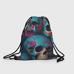 Рюкзак-мешок Черепа с цветами синие, цвет: 3D-принт