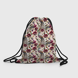 Рюкзак-мешок Цветочный паттерн с павлинами, цвет: 3D-принт