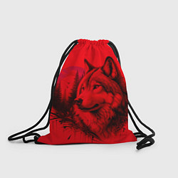 Рюкзак-мешок Рисунок волка на красном, цвет: 3D-принт