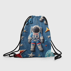 Рюкзак-мешок Космонавт - вышивка по джинсе нейросеть, цвет: 3D-принт