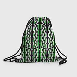 Мешок для обуви Бело-зелёные треугольники на чёрном фоне