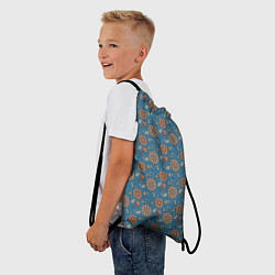 Рюкзак-мешок Цветочный узор в стиле бохо на синем, цвет: 3D-принт — фото 2