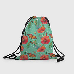 Рюкзак-мешок Красные маки и бабочка монарх, цвет: 3D-принт