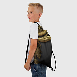 Рюкзак-мешок Золотые объемные листья на черном, цвет: 3D-принт — фото 2