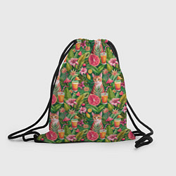Рюкзак-мешок Летний котик с коктейлем в тропических цветах, цвет: 3D-принт