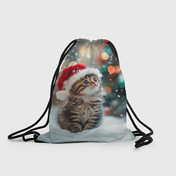 Рюкзак-мешок Новогодний котенок и снег, цвет: 3D-принт