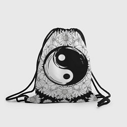 Рюкзак-мешок Инь янь цветы с котами, цвет: 3D-принт