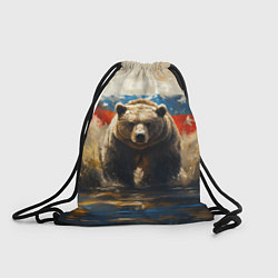 Рюкзак-мешок Медведь и флаг РФ в поле, цвет: 3D-принт