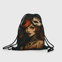 Рюкзак-мешок Рыжая девушка с маской лисы дерзкий стиль, цвет: 3D-принт