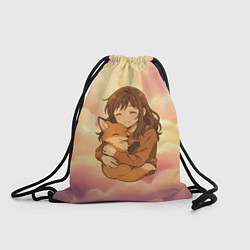 Рюкзак-мешок Девочка обнимает лисичку, цвет: 3D-принт