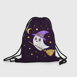 Рюкзак-мешок Хэллоуин, привидение на метле, звезды, цвет: 3D-принт