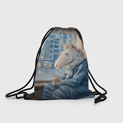 Рюкзак-мешок Лошадка пьет кофе на подоконнике, цвет: 3D-принт