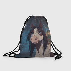 Рюкзак-мешок Белая пятнистая новогодняя лошадка, цвет: 3D-принт