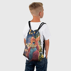 Рюкзак-мешок Рыжая лошадка на фоне Нового года, цвет: 3D-принт — фото 2