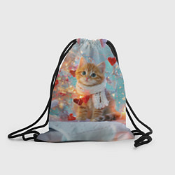Рюкзак-мешок Рыжий новогодний котенок с сердечком, цвет: 3D-принт