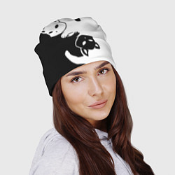 Шапка Черный и белый кот кувыркаются, цвет: 3D-принт — фото 2