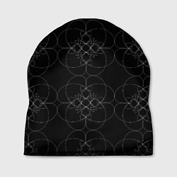 Шапка Цветочный орнамент белый на черном, цвет: 3D-принт