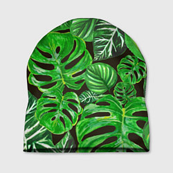 Шапка Тропические листья на темном фоне, цвет: 3D-принт