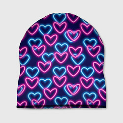 Шапка Неоновые сердца, паттерн, цвет: 3D-принт