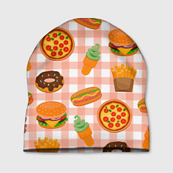 Шапка PIZZA DONUT BURGER FRIES ICE CREAM pattern