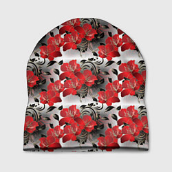 Шапка Красные абстрактные цветы, цвет: 3D-принт