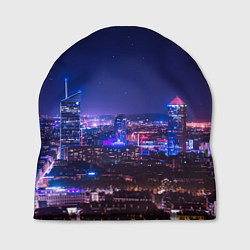 Шапка Неоновый ночной город - Фиолетовый, цвет: 3D-принт
