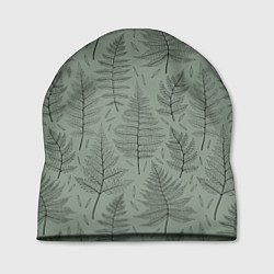 Шапка Листья папоротника на зеленом фоне Минимализм, цвет: 3D-принт