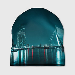 Шапка Неоновый мост и город - Светло-синий, цвет: 3D-принт