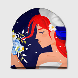 Шапка Русская девушка с триколором на волосах, цвет: 3D-принт