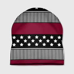 Шапка Burgundy black striped pattern, цвет: 3D-принт