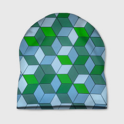 Шапка Зелёные и серые абстрактные кубы с оптической иллю, цвет: 3D-принт