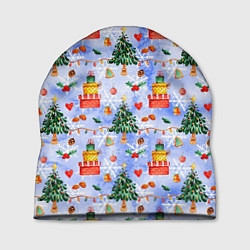 Шапка Новый год - елки и подарки, цвет: 3D-принт