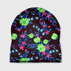 Шапка Неоновые цветы - паттерн, цвет: 3D-принт