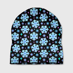 Шапка Яркие зимние снежинки с цветными звездами, цвет: 3D-принт