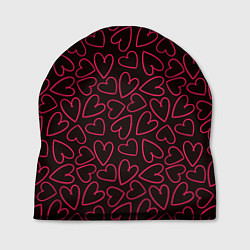 Шапка Розовые сердечки на темном фоне, цвет: 3D-принт