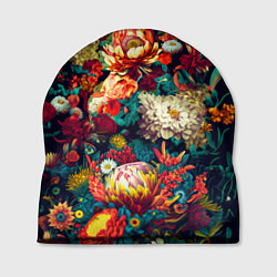 Шапка Цветочный паттерн с цветами и листьями