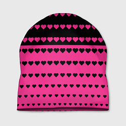 Шапка Черные и розовые сердца узор, цвет: 3D-принт