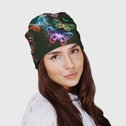Шапка Неоновые дикие бабочки, цвет: 3D-принт — фото 2