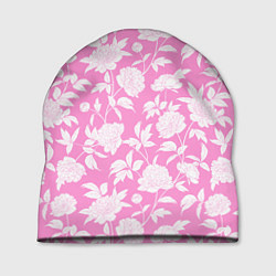 Шапка Паттерн белые пионы, цвет: 3D-принт