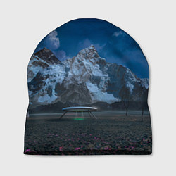 Шапка Ночные горы в природе и небо с нло, цвет: 3D-принт