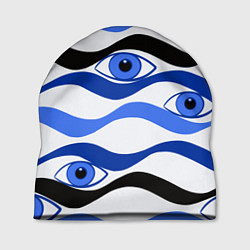 Шапка Глазки плывущие в голубых волнах, цвет: 3D-принт