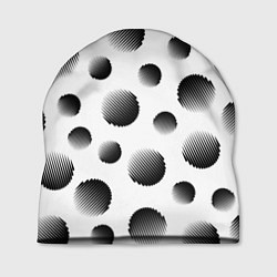 Шапка Черные полосатые шары на белом, цвет: 3D-принт