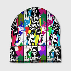 Шапка Разноцветные скелеты девушки - поп-арт - мода, цвет: 3D-принт