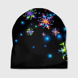 Шапка Неоновые снежинки - Новый год, цвет: 3D-принт