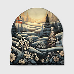Шапка Зимний предновогодний пейзаж, цвет: 3D-принт